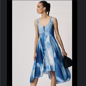 Anthropologie Printed Parachute Dress – Size Small – Blue/White Abstract